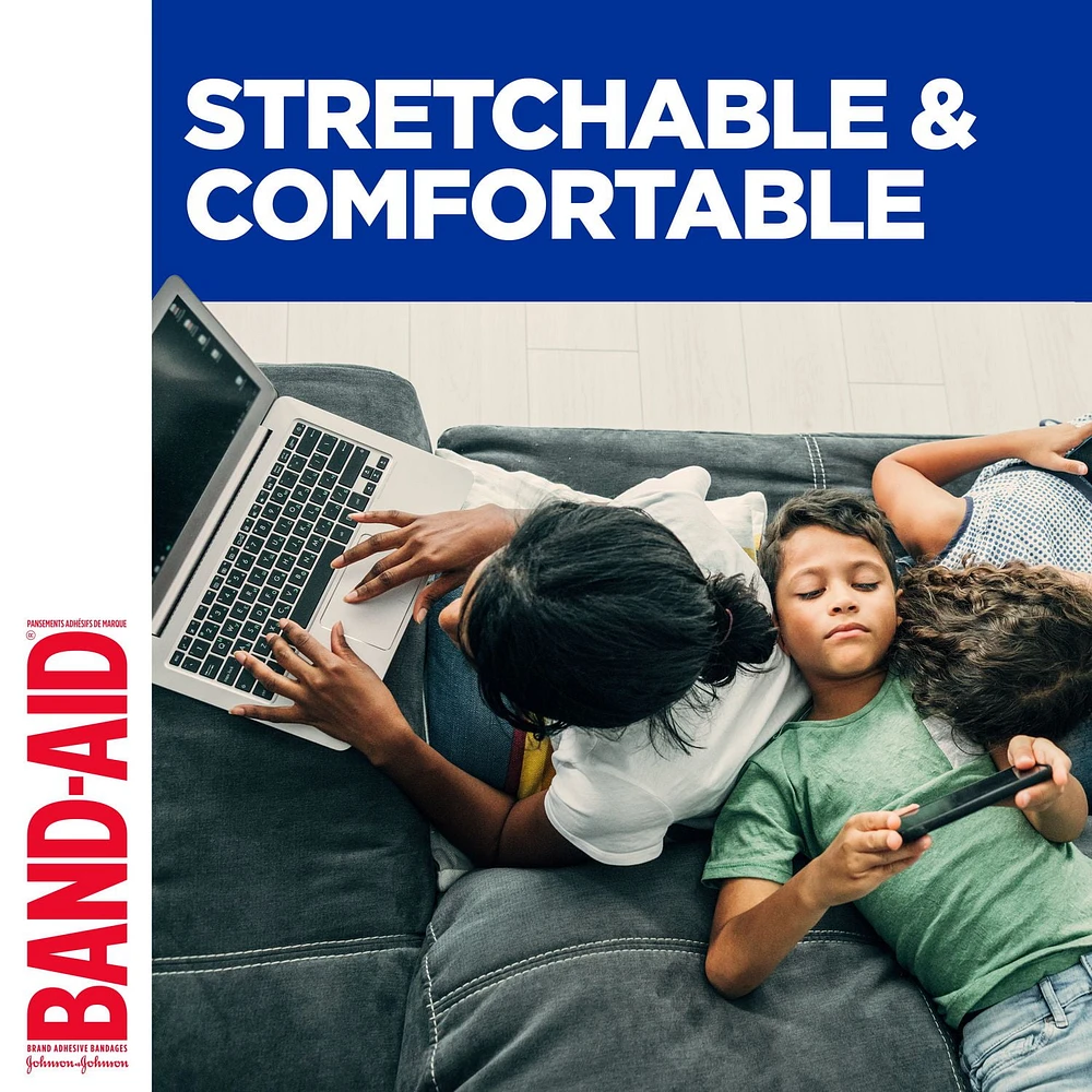 Pansements Band-Aid en tissu, emballage écono, formats assortis (petits et réguliers) 80 unités