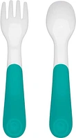 OXO Tot - On-the-Go Plastic Fork and Spoon Set - Travel Case - Easy for Little Ones to Hold - Baby Toddler Feeding Utensils - Teal