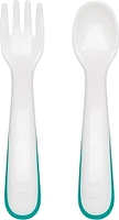 OXO Tot - On-the-Go Plastic Fork and Spoon Set - Travel Case - Easy for Little Ones to Hold - Baby Toddler Feeding Utensils - Teal