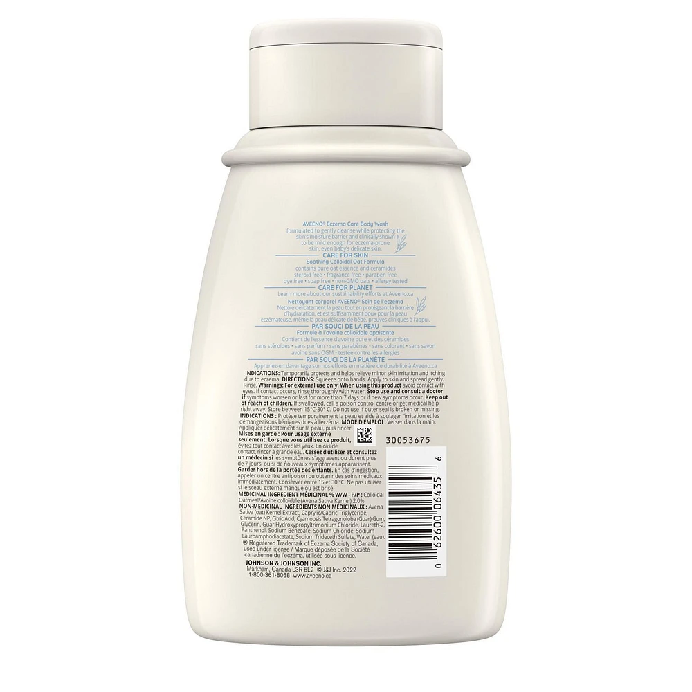 Crème nettoyante Aveeno Soin de l’eczéma, avoine colloïdale, céramides, gel douche pour l’eczéma, soulagement de la peau sèche qui démange, sans parfum PRE-9M