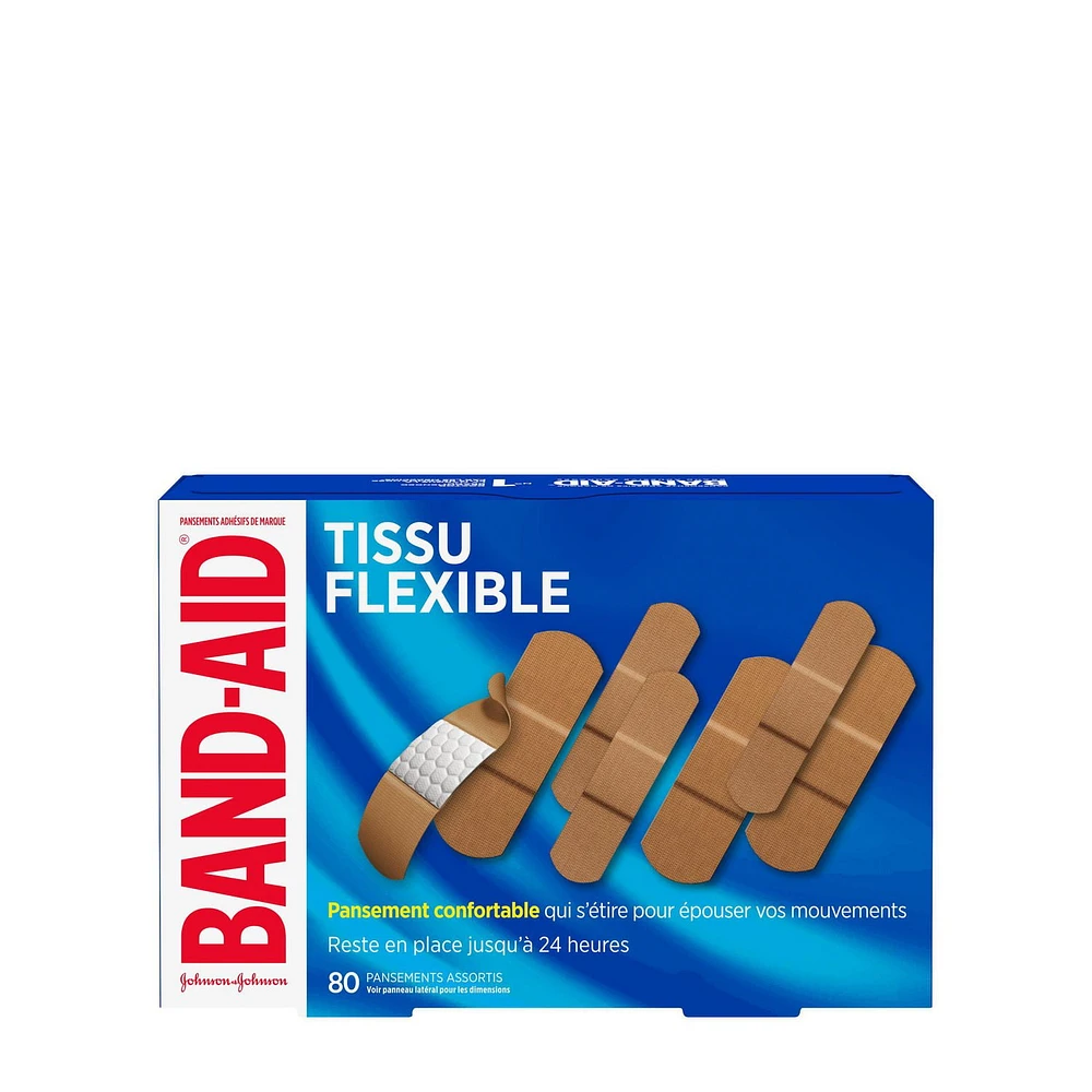 Pansements Band-Aid en tissu, emballage écono, formats assortis (petits et réguliers) 80 unités