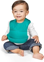 OXO Tot -2 Waterproof Silicone Roll Up Bibs With Comfort-Fit Fabric Neck, Gray/Teal