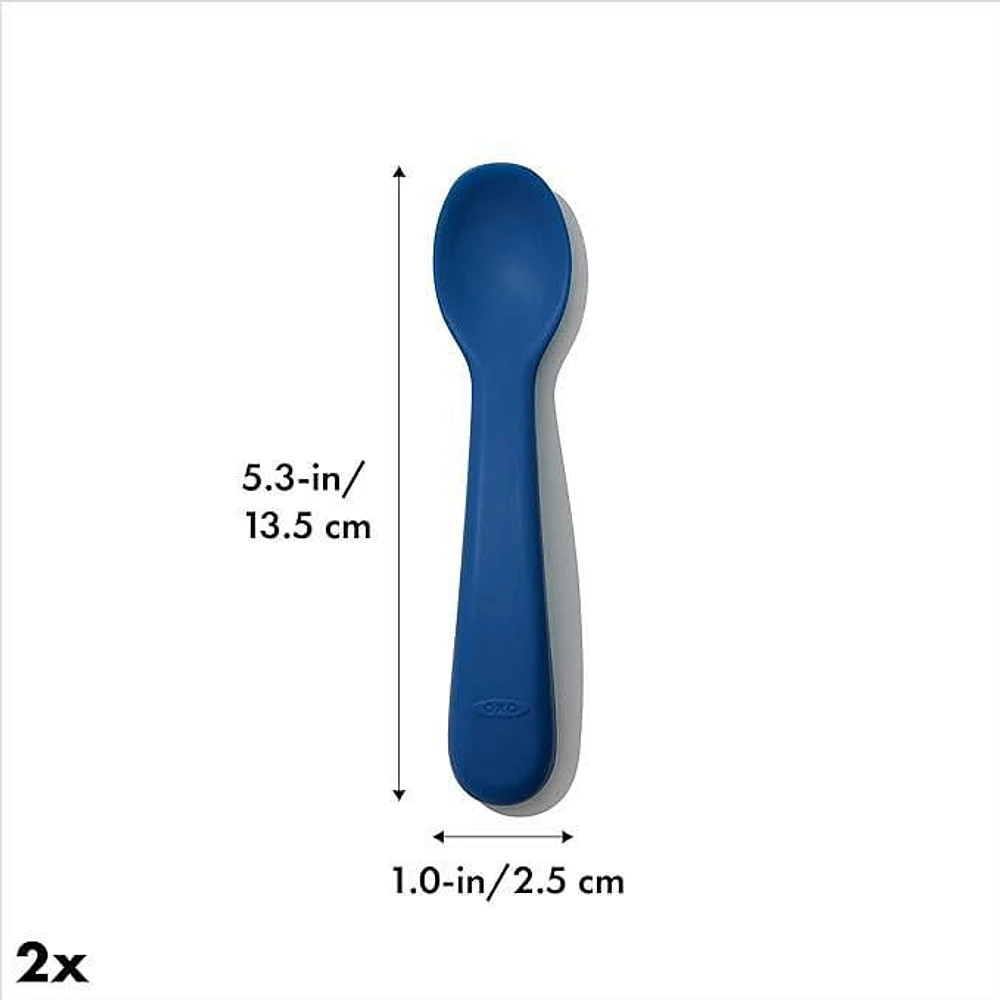 OXO Tot - Silicone Spoons - Encourage Self-Feeding - Easy for Little Ones to Hold - Baby Toddler Feeding Utensils - Navy - 2-Pack