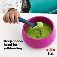 OXO Tot - Silicone Spoons - Encourage Self-Feeding - Easy for Little Ones to Hold - Baby Toddler Feeding Utensils - Navy - 2-Pack