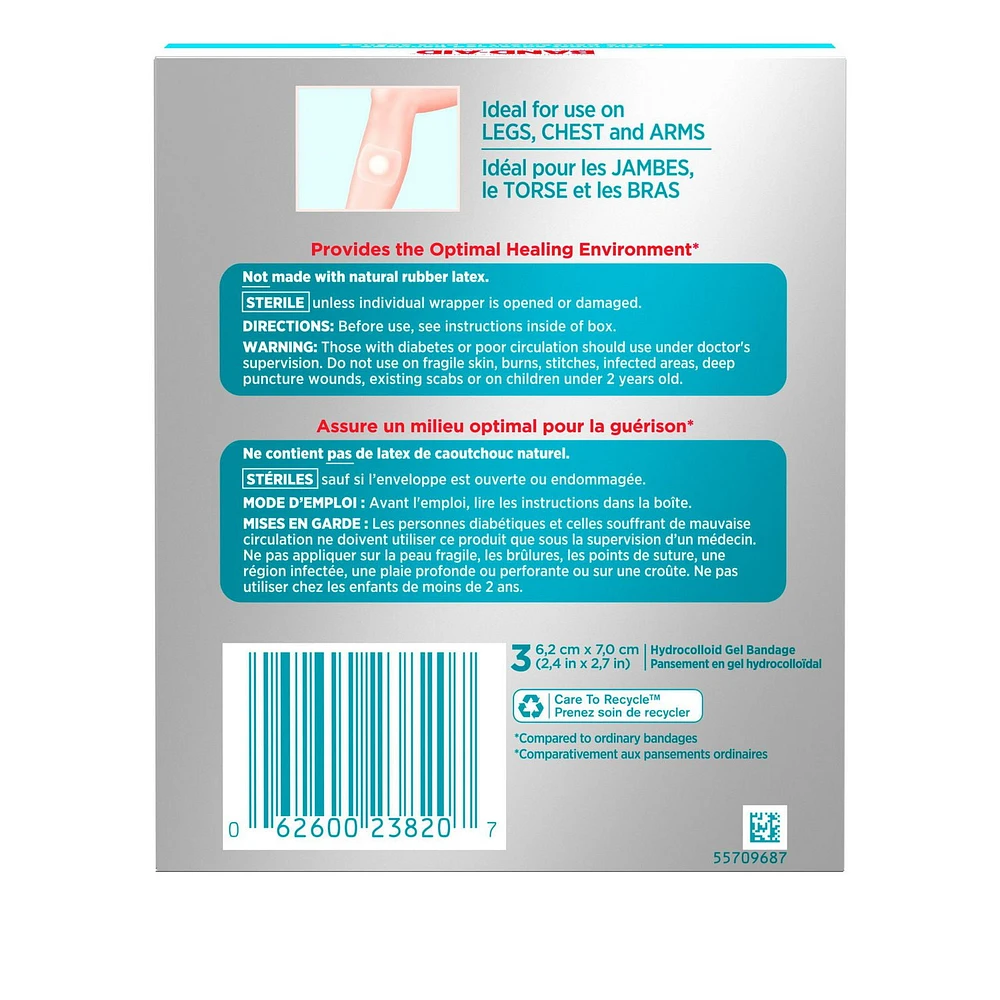 Pansements adhésifs très grands Band-Aid Hydro Seal en gel hydrocolloïdal, pour le soin des ampoules et plaies, imperméables 3 unités