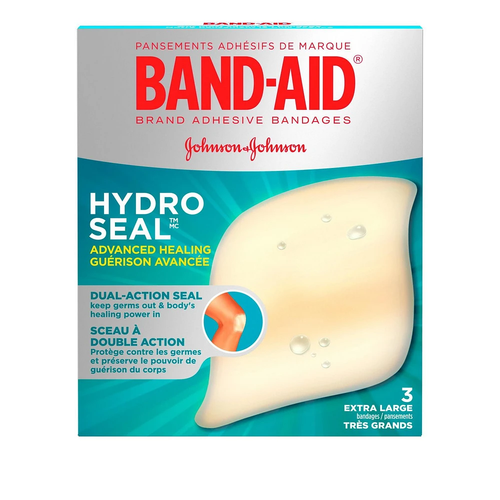 Pansements adhésifs très grands Band-Aid Hydro Seal en gel hydrocolloïdal, pour le soin des ampoules et plaies, imperméables 3 unités