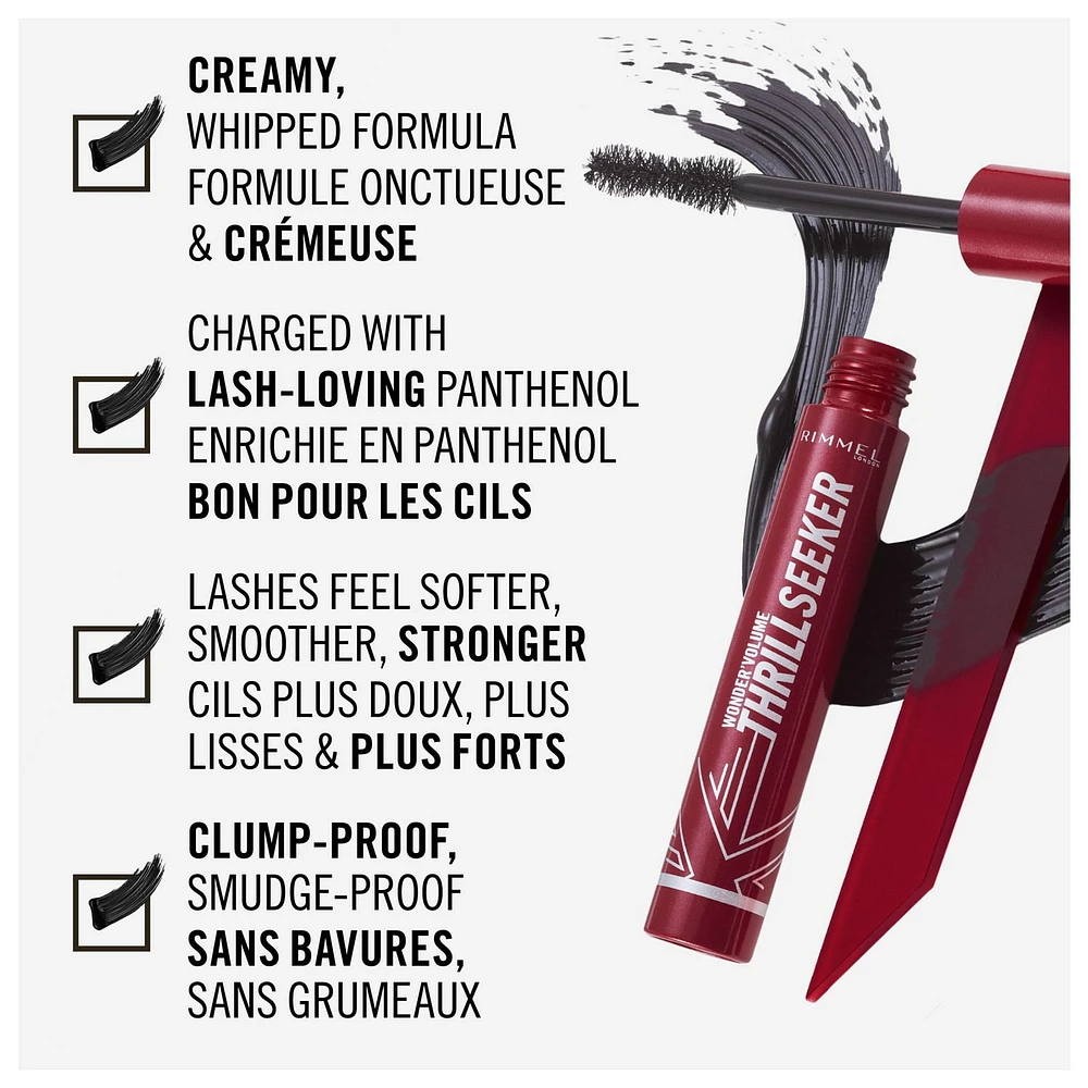 Rimmel Wonder'Volume Thrill Seeker Mascara, Bold Volume, Lengthening, Weightless Feel, Doesn't Clump, Smudge-Free, Bold and weightless volume