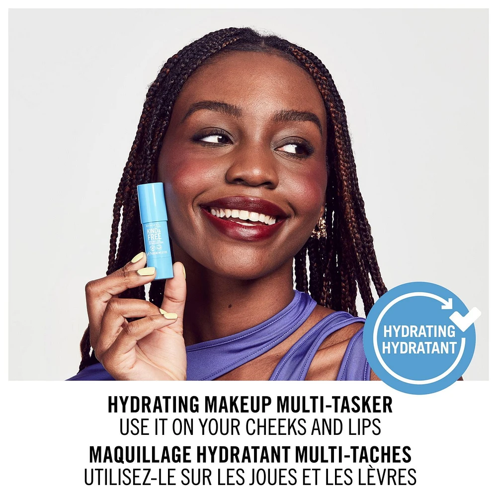 Rimmel Kind & Free Multi-Stick, pour les joues et les lèvres, hydratant, couleur modulable, formule végétalienne, formule propre Formule intensément hydratante