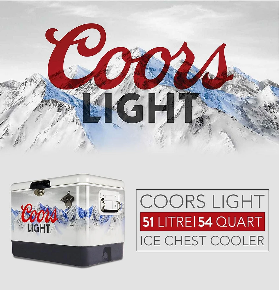 Coors Light 54-Quart Ice Chest Cooler with Bottle Opener, 51L