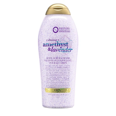 OGX Calming + Amethyst & Lavender Body Scrub & Wash, Gently Exfoliating, 577 mL