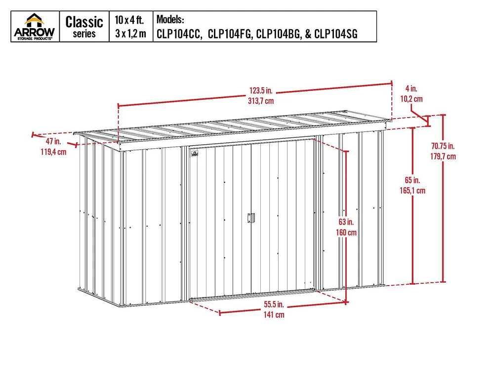 Arrow Classic Steel Storage Shed, 8x4, Flute Grey