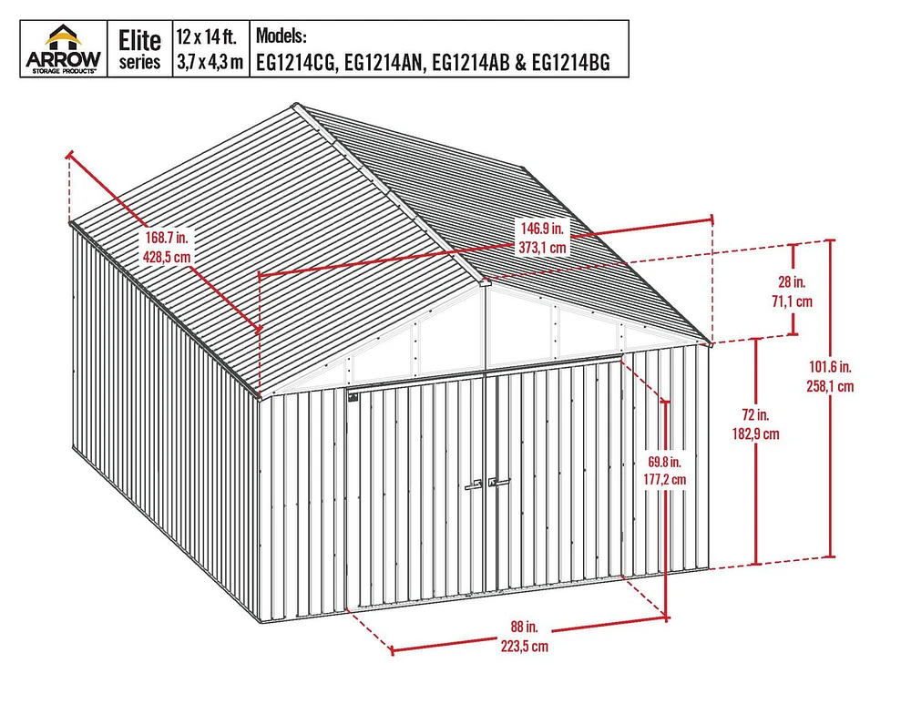 Arrow Elite Steel Storage Shed, 12x12, Anthracite