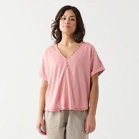 DV Chemise à manches courtes, ample, à poignets roulés et boutonnée sur le devant.