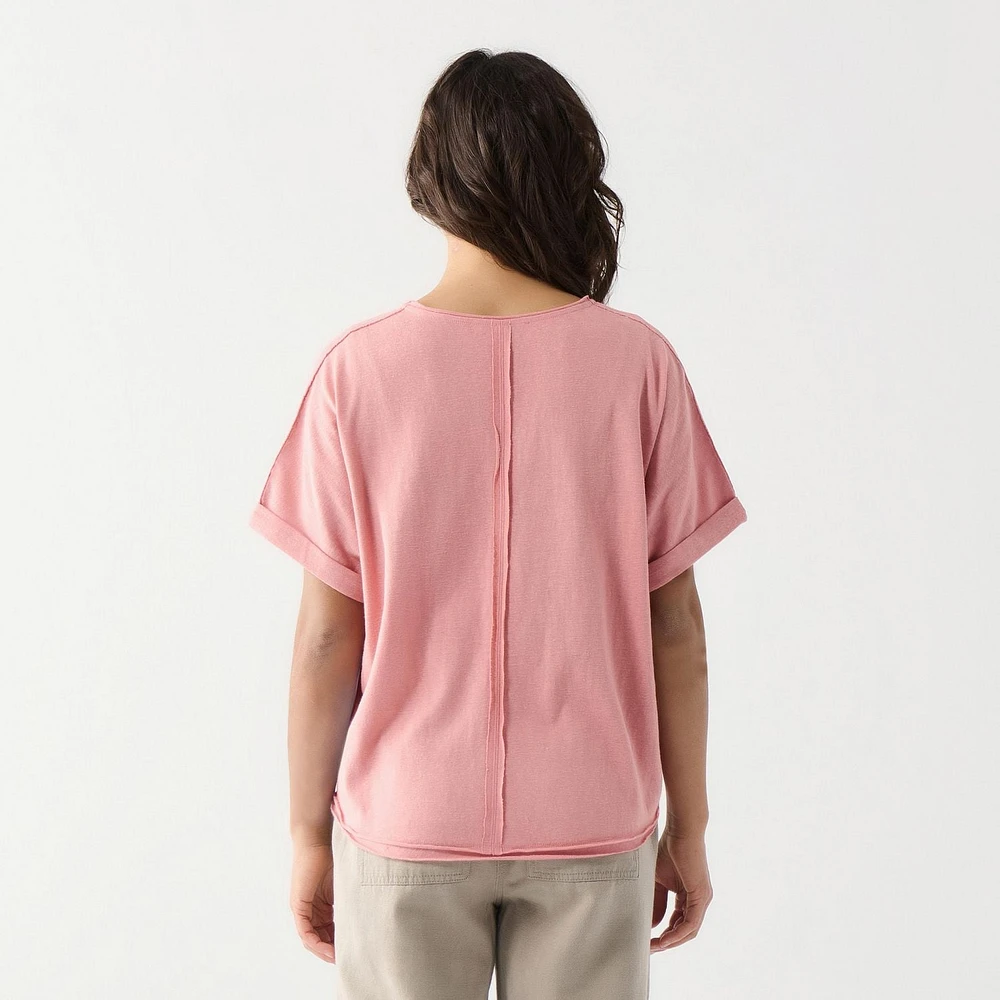 DV Chemise à manches courtes, ample, à poignets roulés et boutonnée sur le devant.