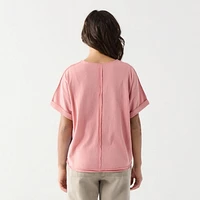 DV Chemise à manches courtes, ample, à poignets roulés et boutonnée sur le devant.