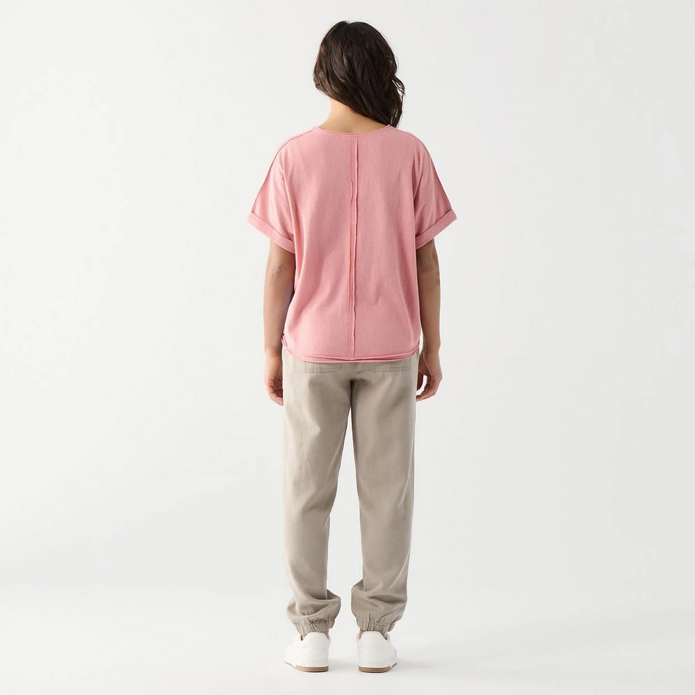 DV Chemise à manches courtes, ample, à poignets roulés et boutonnée sur le devant.