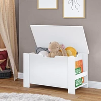 Book Nook Kids Toy Storage Box with Front Bookrack – White