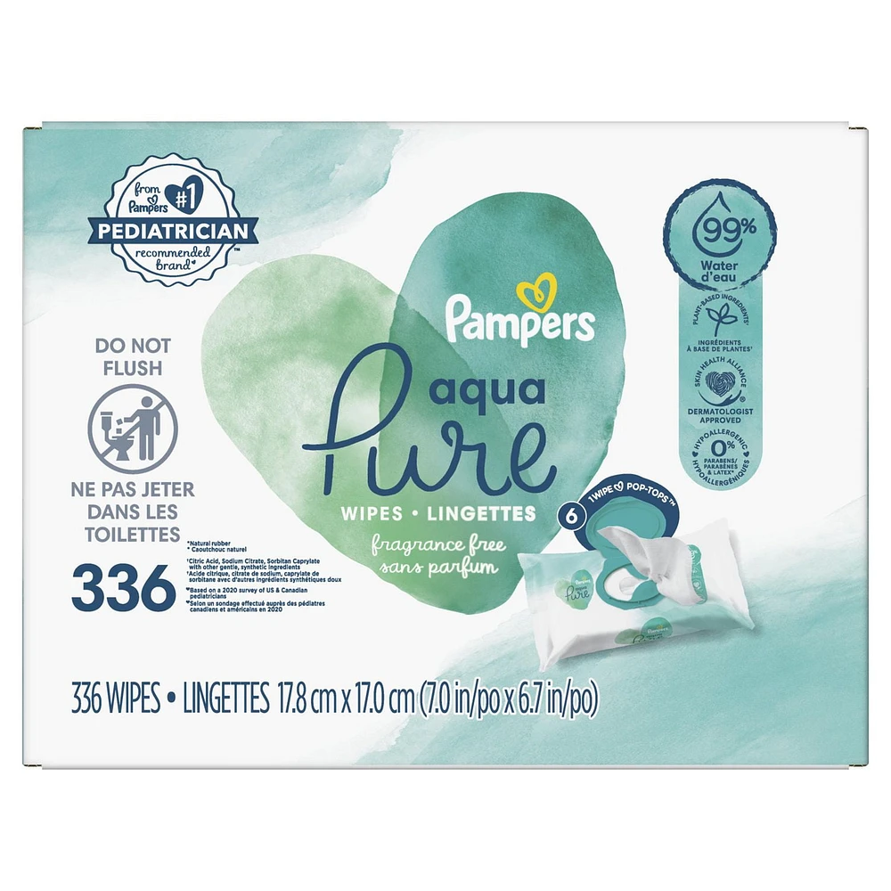 Pampers Aqua Pure Sensitive Baby Wipes 6X Pop-Top, 336CT