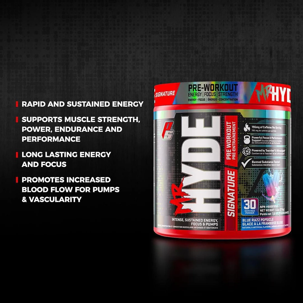 ProSupps Mr HYDE Signature Pre Workout Blue Razz Popsicle Intense, Sustained Energy, Focus & PUMPS