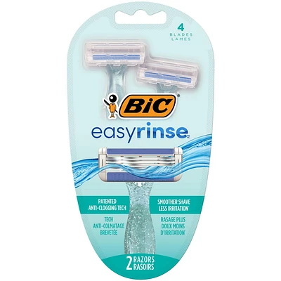 BIC EasyRinse Anti-Clogging Women's Disposable Razors for a Smoother Shave With Less Irritation*, Shaving Razors With 4 Blades, 2 Count, 2 Pack