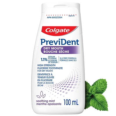 Colgate PreviDent Dry Mouth Toothpaste, 100mL, Our most advanced Dry Mouth toothpaste, Colgate Prevident Dry Mouth has an enhanced fluoride delivery system and delivers better remineralization to prevent root caries. Prevident is the ideal fluoride therapy for patients with high caries risk, orthodontic decalcification and crown & bridge work.