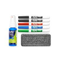 Expo Low Odour Dry Erase Marker Set with White Board Eraser and Cleaner, Fine Tip Dry-Erase Markers, Assorted Colours, 7-Piece Set