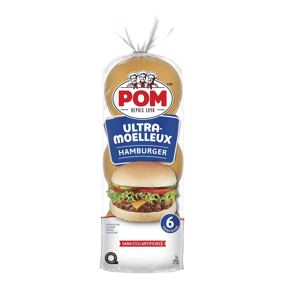 POM® Ultra Soft Hamburger Buns, Pack of 6