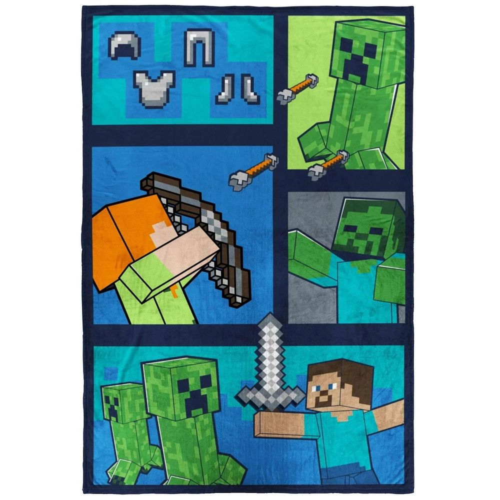 Minecraft Kids' Plush Blanket, 100% Polyester, 62" x 90"