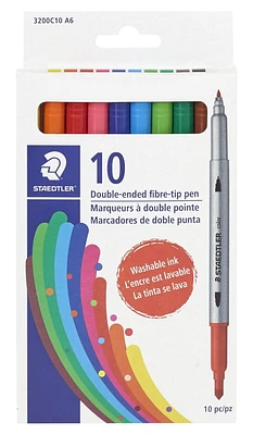 Staedtler Double-Ended Fiber-Tip Pens, Washable Ink, Fine & Bold Writing and Coloring Tips, 10 Assorted Colors, 3200C10A6