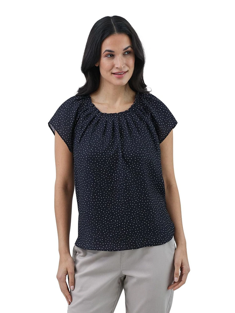 CHAPS SS PLEAT NECK