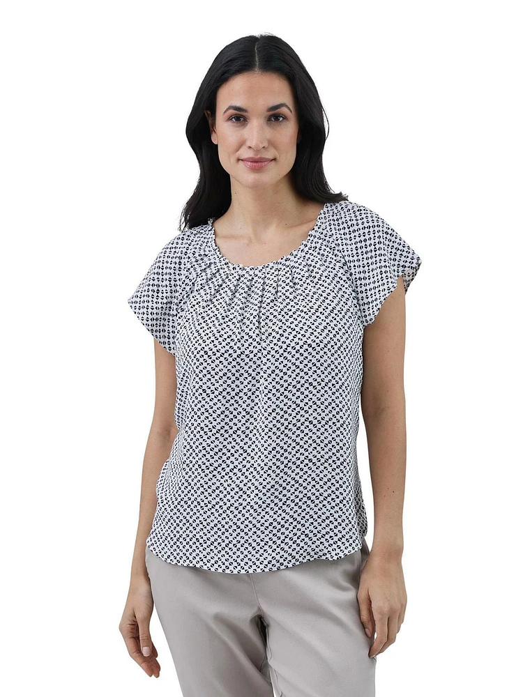 CHAPS SS PLEAT NECK