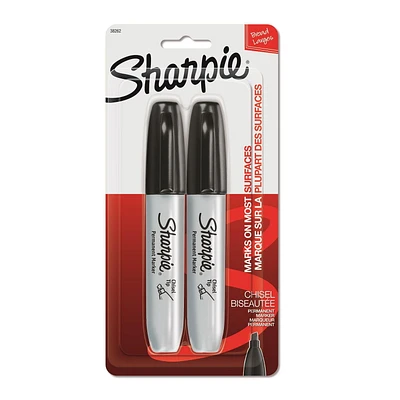 Sharpie Permanent Markers, Chisel Tip, Black, 2 Count