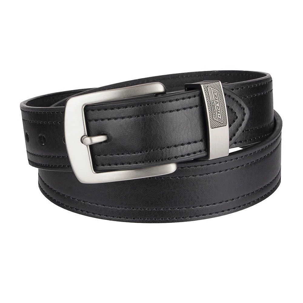 Ceinture noire en cuir industriel Genuine Dickies pour hommes avec logo d'anneau métallique de 40 mm