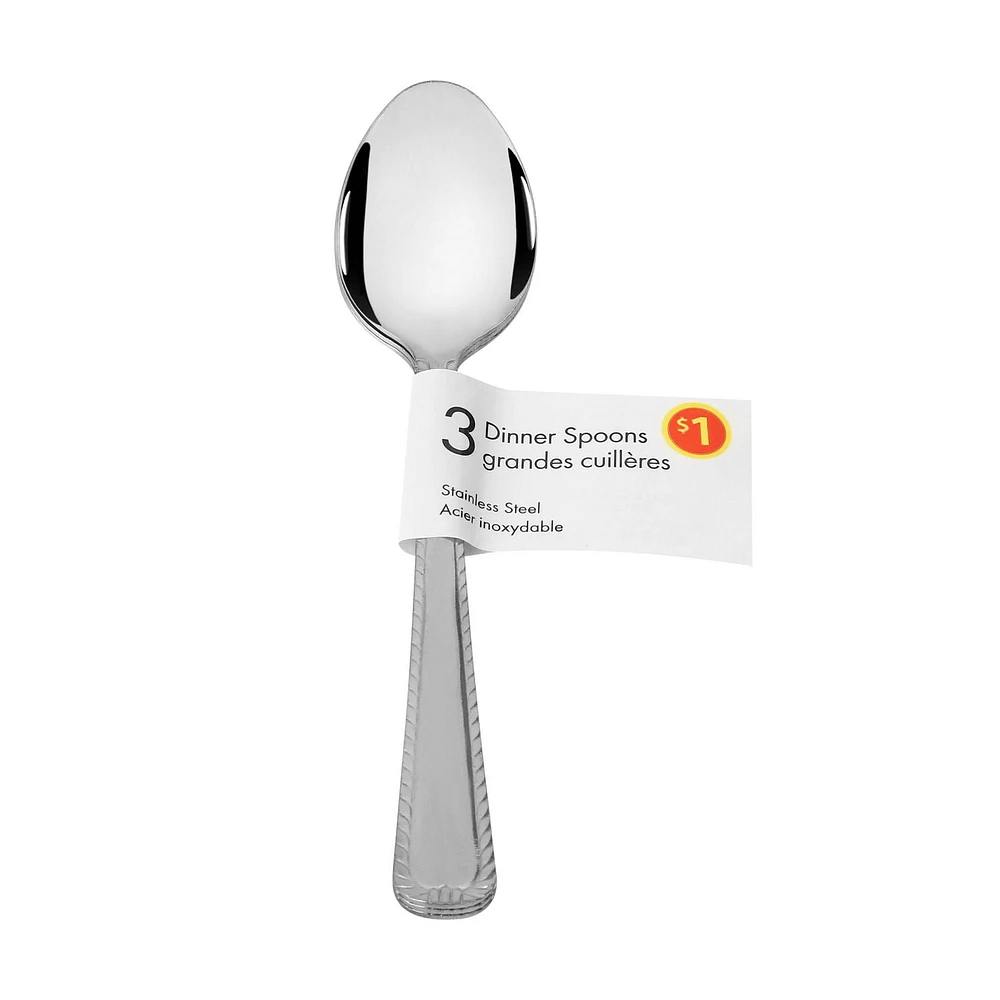 Mainstays 3-Piece Lace Pattern Dinner Spoons Silver, MS Lace Dinner Spoons