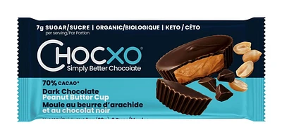 Chocxo Organic Dark Chocolate Peanut Butter Cups, 70% Cocao