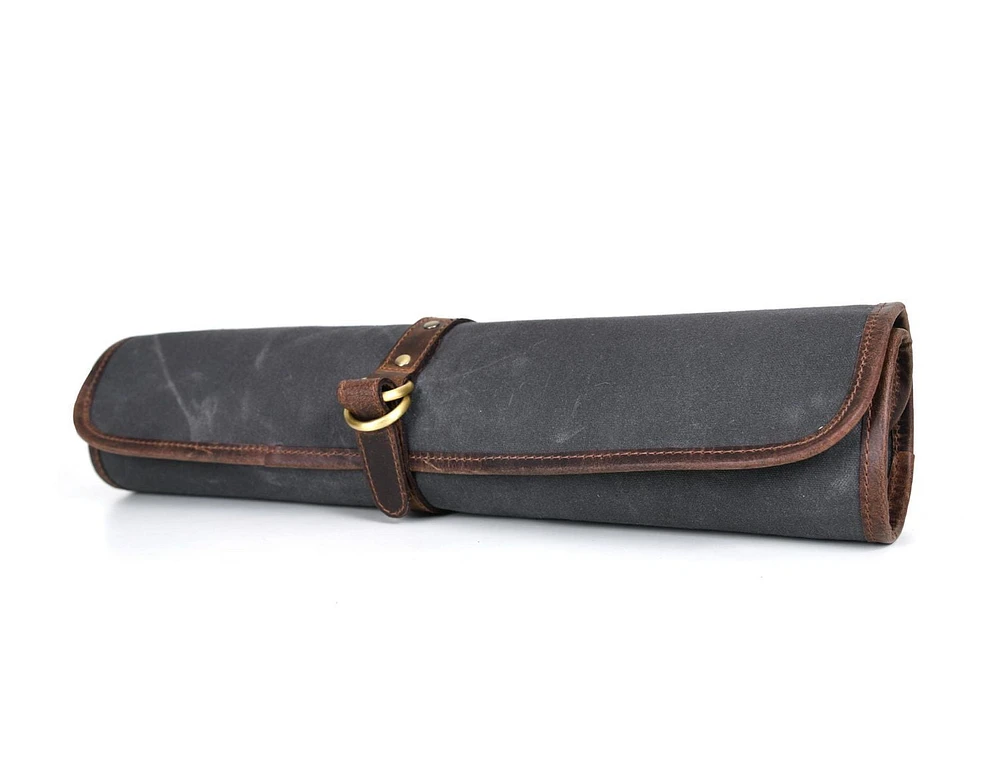 Tolredo Leather, Iris, Charcoal Grey, Leather Knife Roll