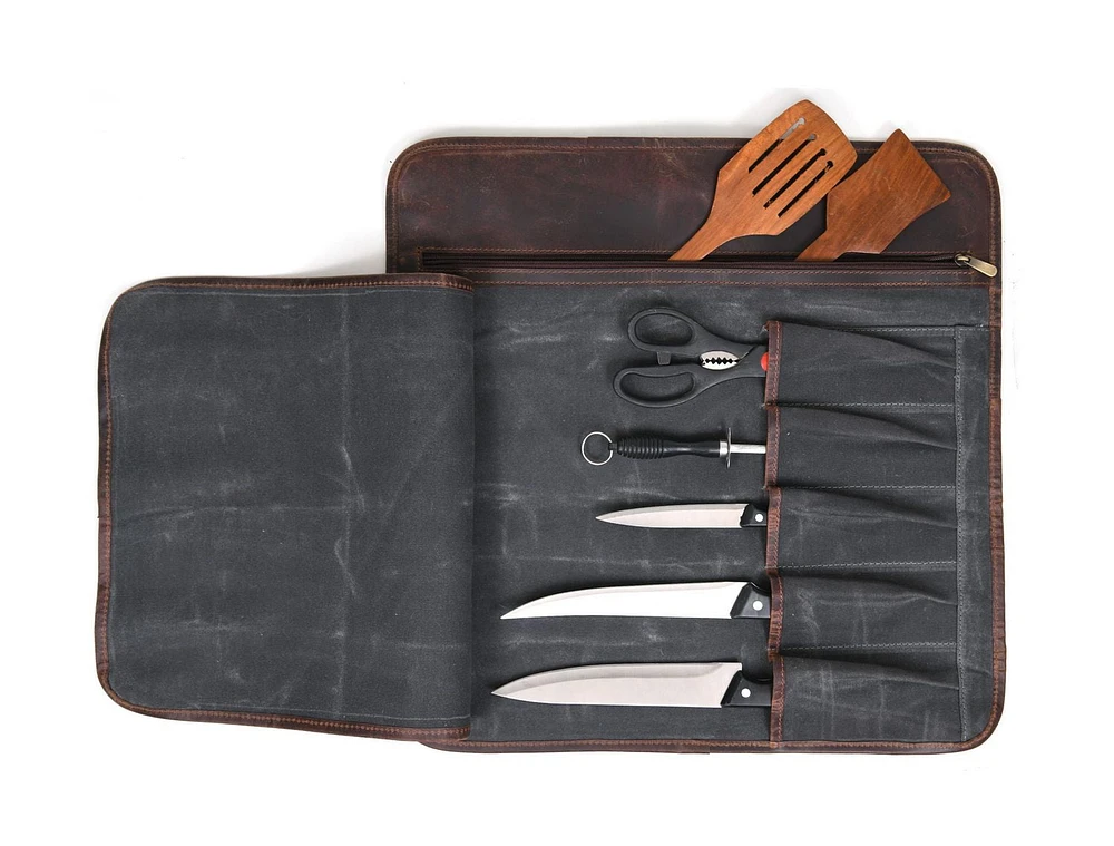 Tolredo Leather, Iris, Charcoal Grey, Leather Knife Roll