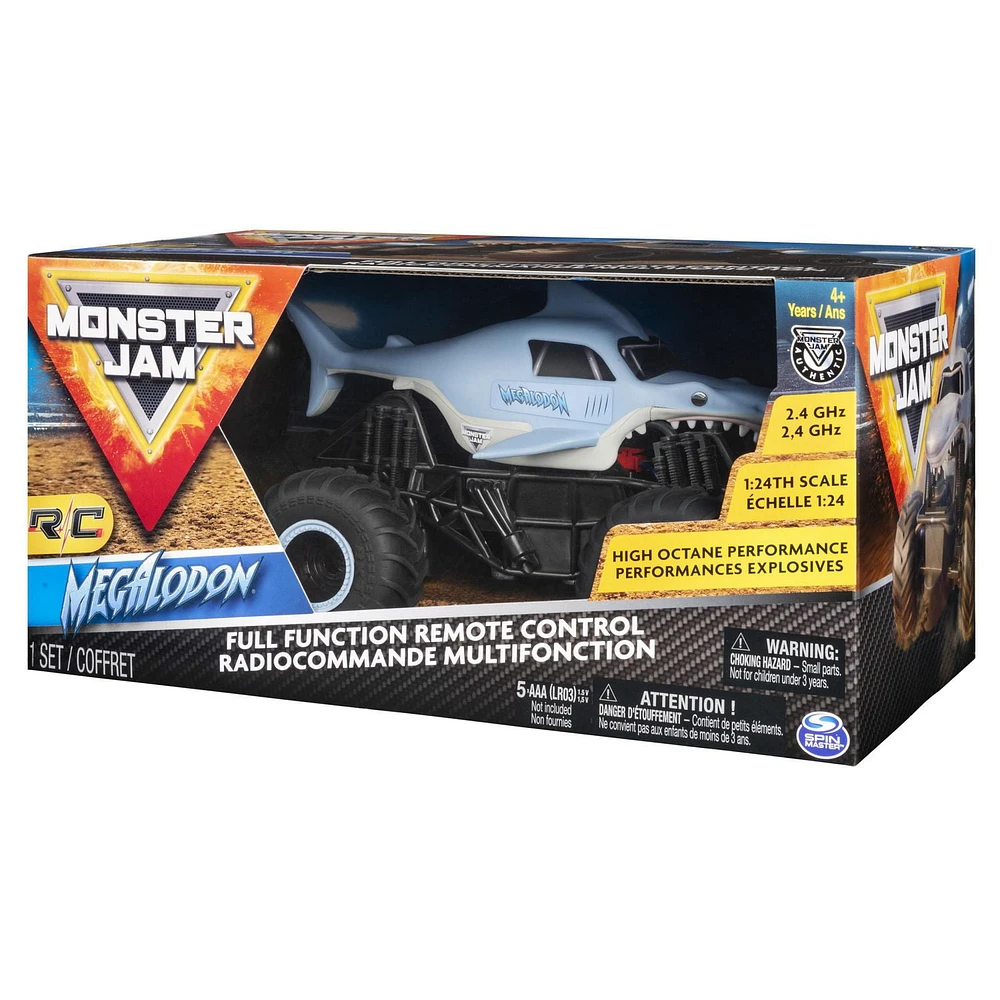 Monster Jam, Official Megalodon Remote Control Monster Truck, 1:24 Scale, 2.4 GHz, for Ages 4 and Up