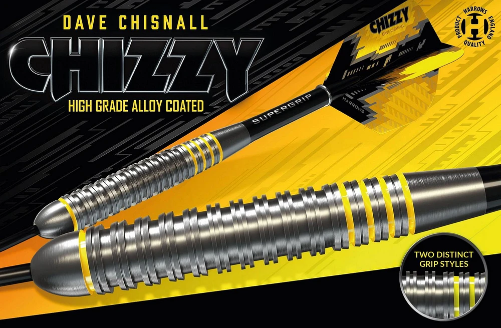 Harrows Chizzy Dave Chisnall High-Grade Alloy Darts -  Includes Three Steel-Tip “Tungsten-Look” Brass Darts, Three Supergrip Shafts & Three Prime Flights - 23 Grams