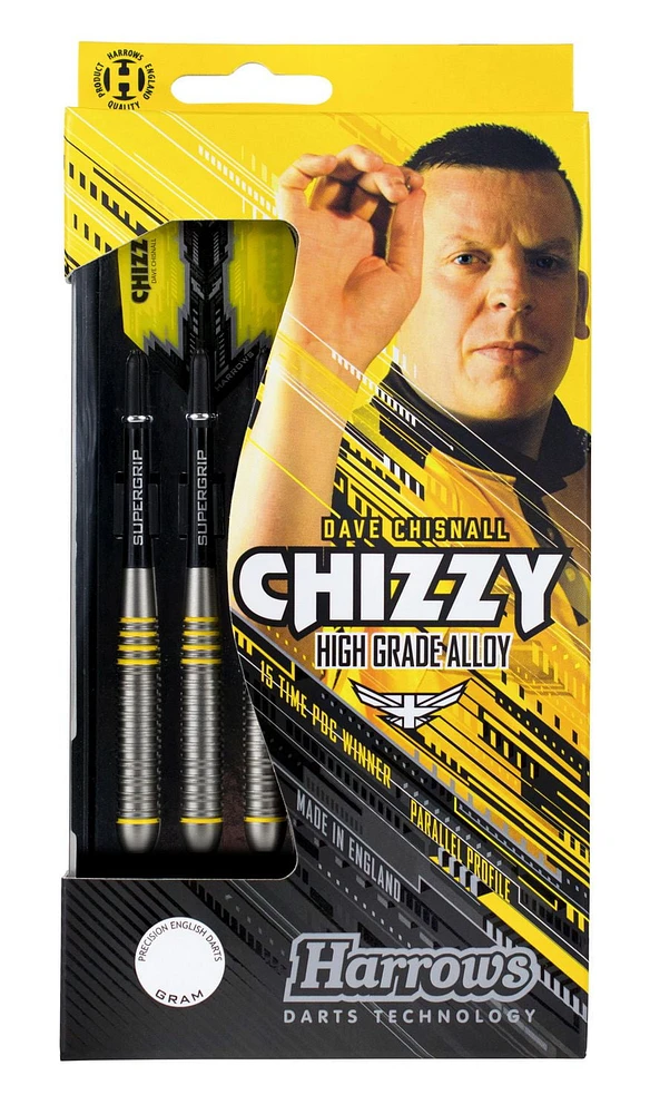 Harrows Chizzy Dave Chisnall High-Grade Alloy Darts -  Includes Three Steel-Tip “Tungsten-Look” Brass Darts, Three Supergrip Shafts & Three Prime Flights - 23 Grams