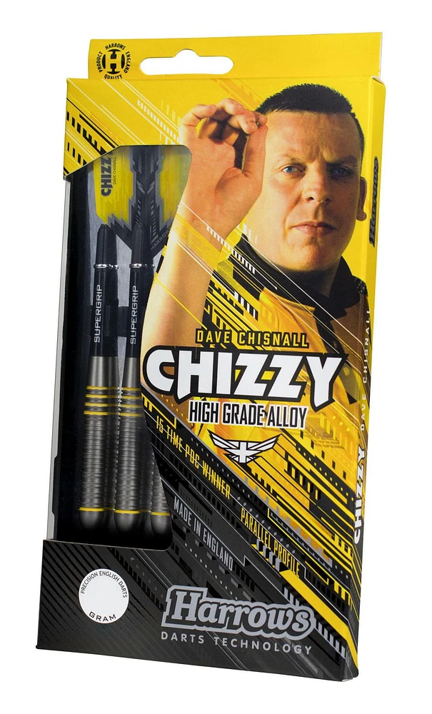 Harrows Chizzy Dave Chisnall High-Grade Alloy Darts -  Includes Three Steel-Tip “Tungsten-Look” Brass Darts, Three Supergrip Shafts & Three Prime Flights - 23 Grams