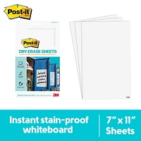 Post-it® Dry Erase Sheets DEFSHEETS-3PK, 7 in x 11.3 in (177 mm x 288 mm), 177 mm x 288 mm, 3/Pack