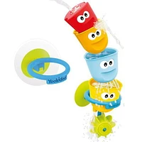 Yookidoo Baby Bath Toys - Fill 'N' Spill Set of Four Stackable Cups with Suction Cup Ring Holder and Water Wheel- Sensory Toy for Bath Time - Attaches to Any Bath Tub