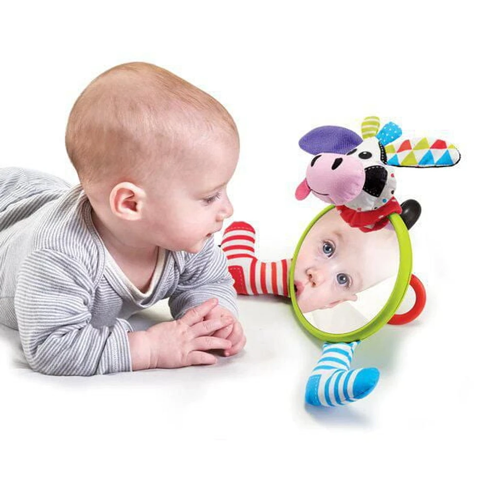 My First Mirror Friend - Cow: Baby-Safe Mirror with Animal Pal, Textures, Teether, and Rattle for Crib, Stroller, and Tummy Time