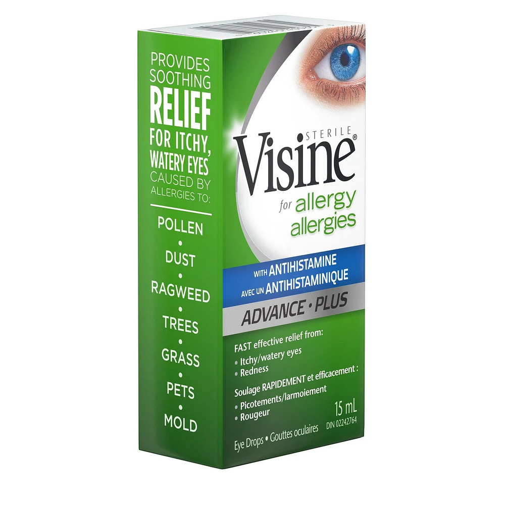 Visine Plus avec un antihistaminique, gouttes ophtalmiques pour les allergies 15 ml