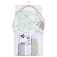 Parent’s Choice Hooded Towel And 5 Washcloths Set, Neutral, 6 Pieces