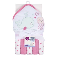 Parent’s Choice Hooded Towel And 5 Washcloths Set, Girl, 6 Pieces