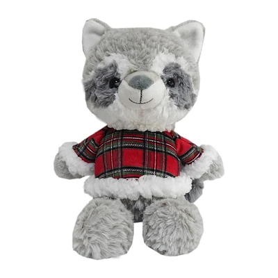 HOLIDAY TIME 9.5INCH CURLY PLUSH RACCOON,GREY