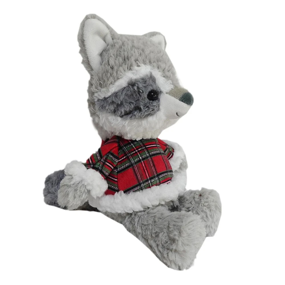 HOLIDAY TIME 9.5INCH CURLY PLUSH RACCOON,GREY