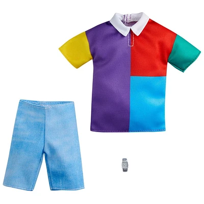 Barbie Fashions Pack: Ken Doll Clothes with Color-Blocked Top, Blue Shorts & 1 Silvery Watch